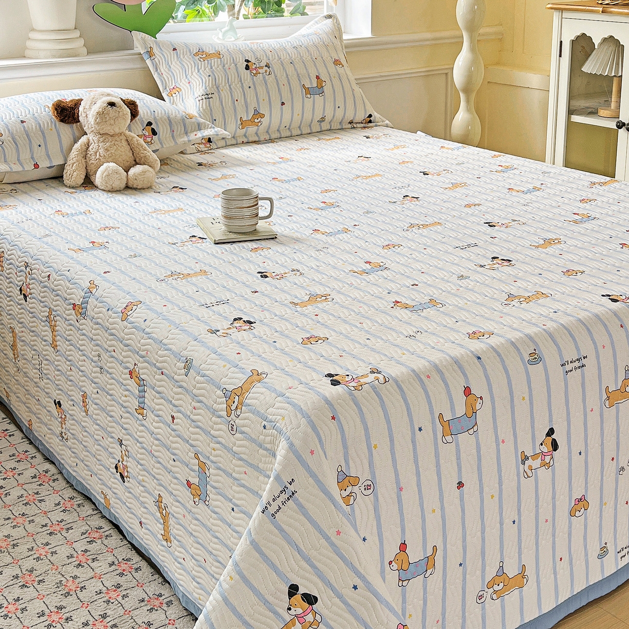 91家纺网 家纺一手货源 找家纺 梦精灵2025新款40支13372印花全棉床盖软凉席夏被纯棉床单枕套四季通用 糖纸童年