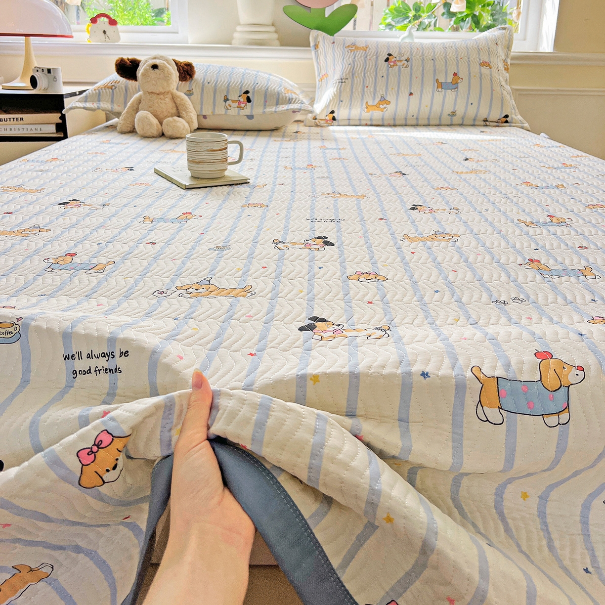 91家纺网 家纺一手货源 找家纺 梦精灵2025新款40支13372印花全棉床盖软凉席夏被纯棉床单枕套四季通用 糖纸童年