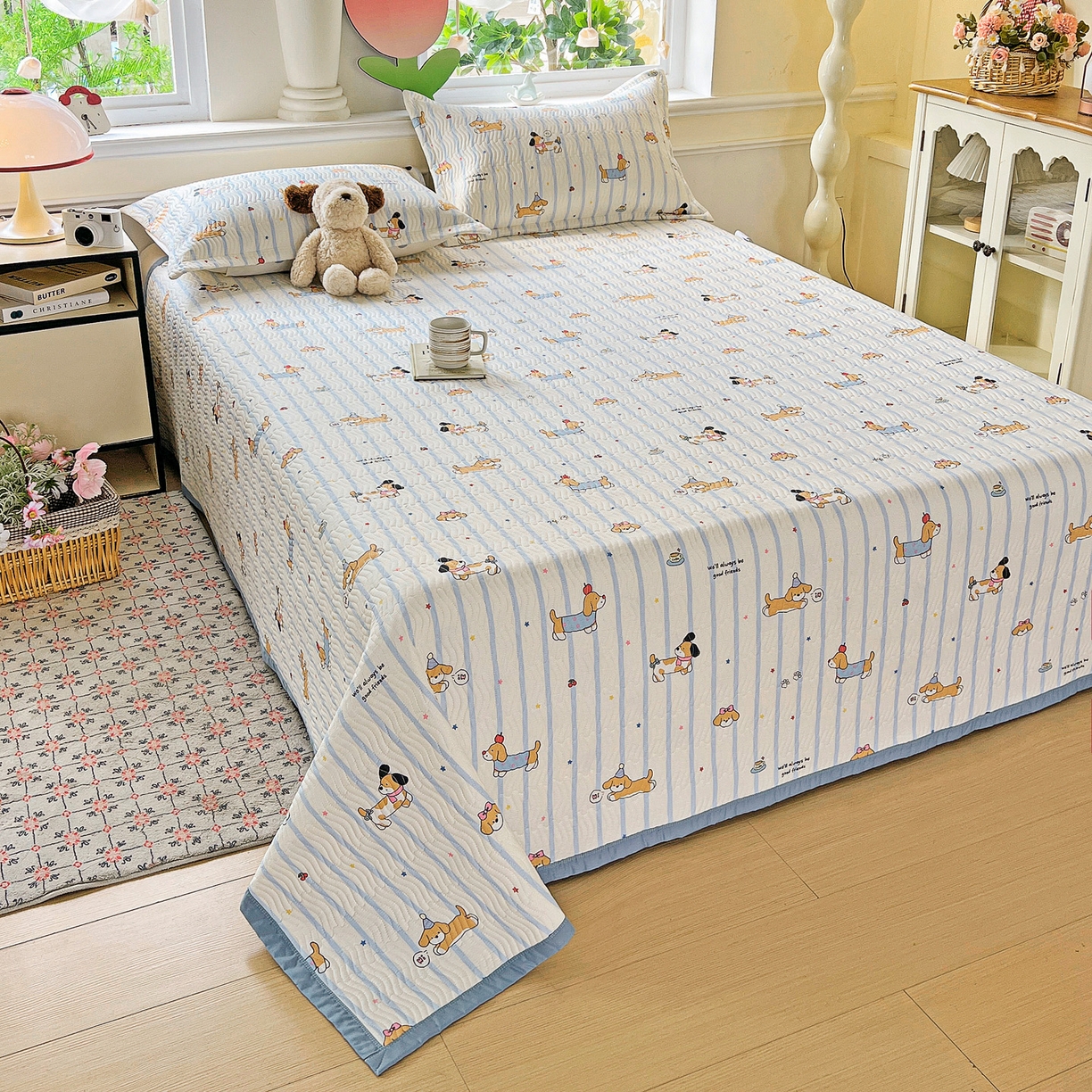 91家纺网 家纺一手货源 找家纺 梦精灵2025新款40支13372印花全棉床盖软凉席夏被纯棉床单枕套四季通用 糖纸童年