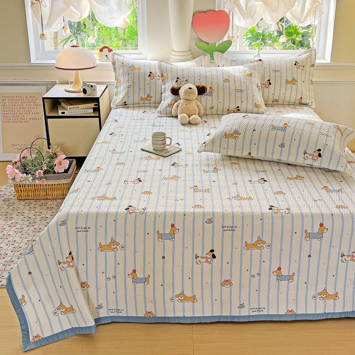 91家纺网 家纺一手货源 找家纺 梦精灵2025新款40支13372印花全棉床盖软凉席夏被纯棉床单枕套四季通用 糖纸童年