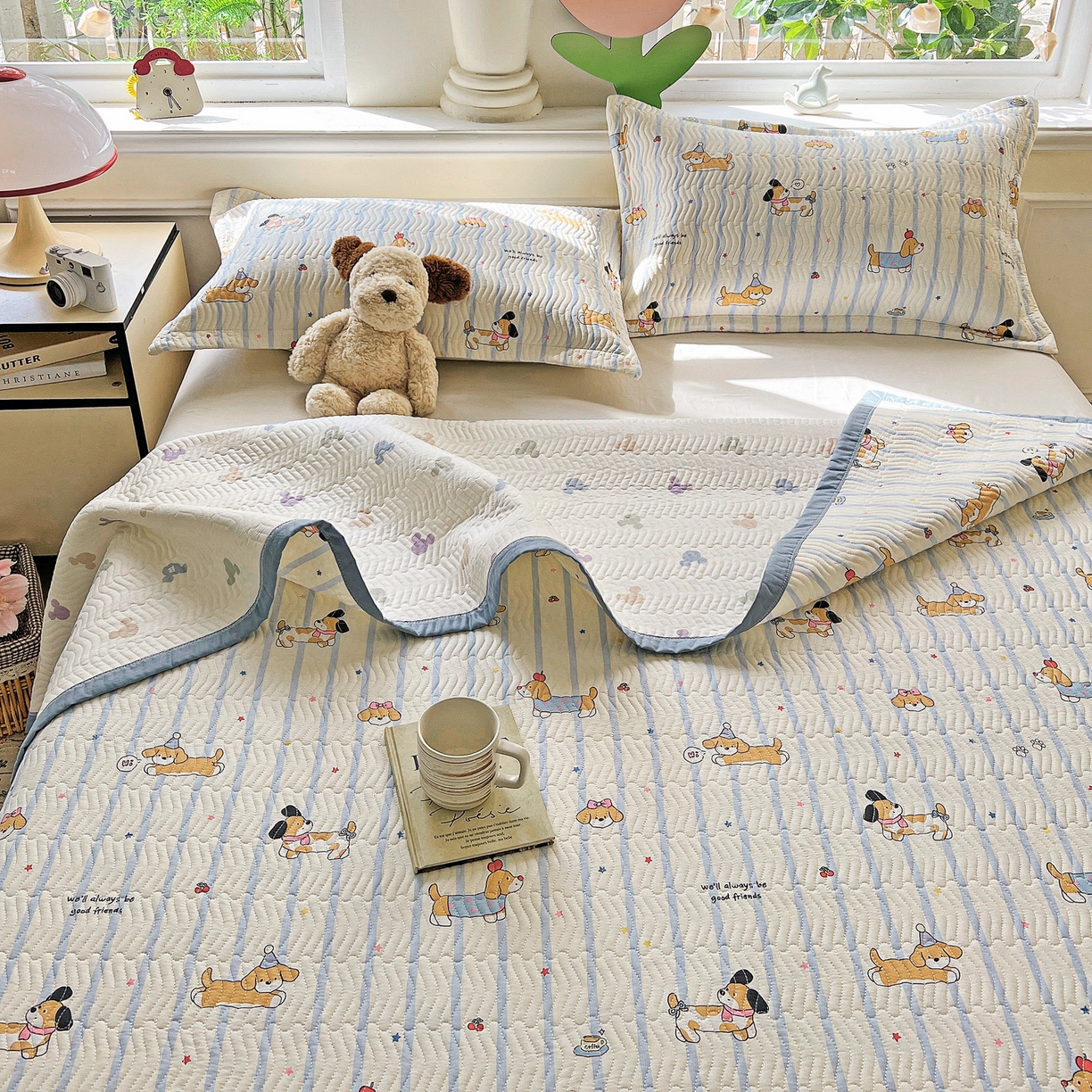 91家纺网 家纺一手货源 找家纺 梦精灵2025新款40支13372印花全棉床盖软凉席夏被纯棉床单枕套四季通用 糖纸童年