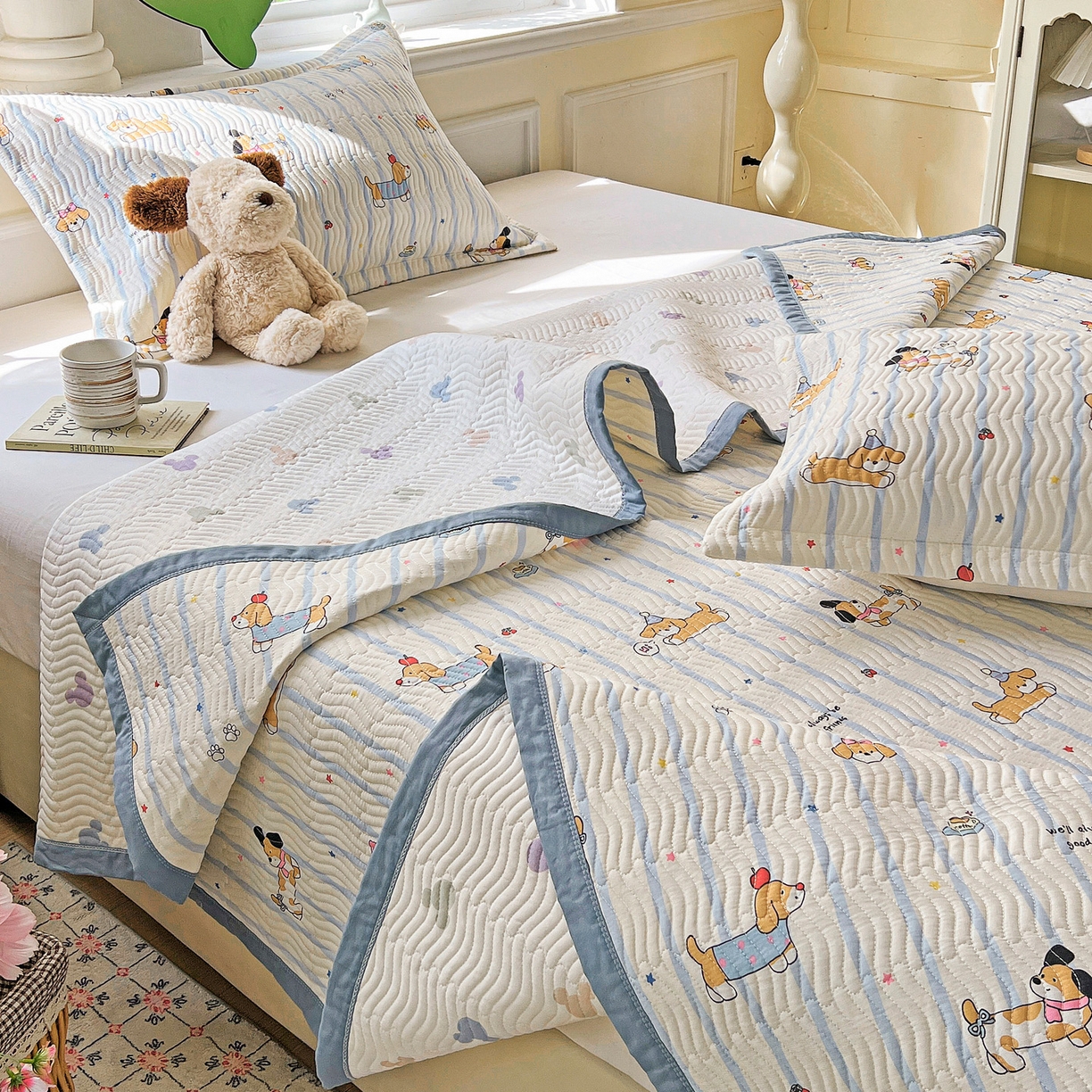 91家纺网 家纺一手货源 找家纺 梦精灵2025新款40支13372印花全棉床盖软凉席夏被纯棉床单枕套四季通用 糖纸童年