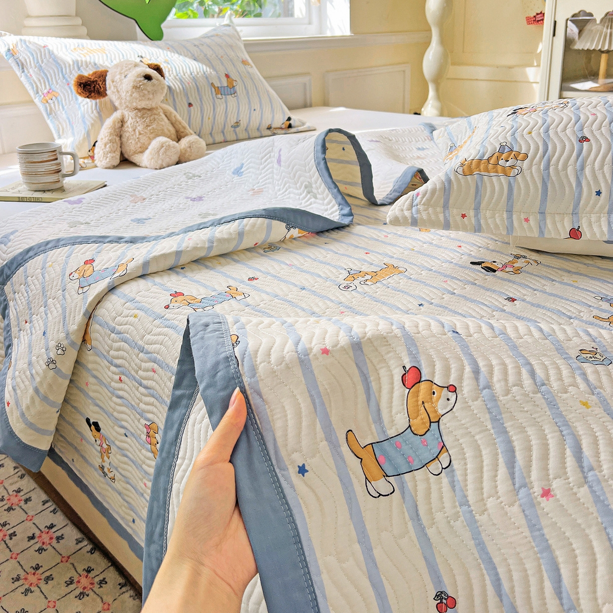 91家纺网 家纺一手货源 找家纺 梦精灵2025新款40支13372印花全棉床盖软凉席夏被纯棉床单枕套四季通用 糖纸童年