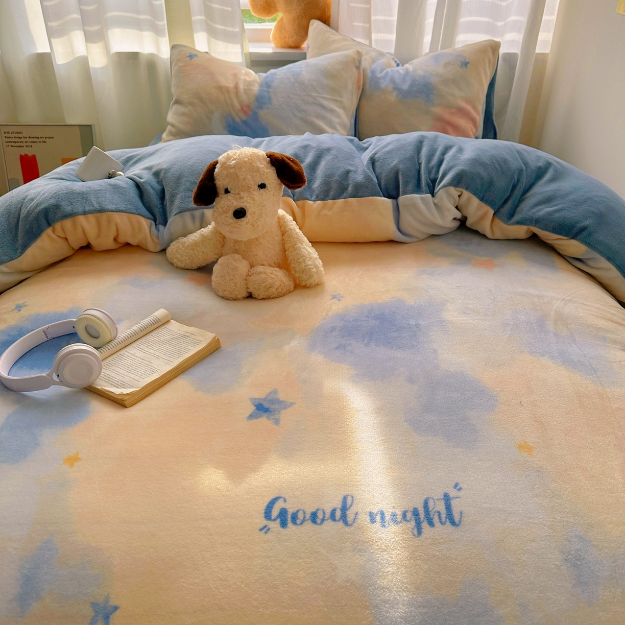 91家纺网 家纺一手货源 找家纺 小叮当家纺仓储工厂店 买家秀 爆款花型2025新款200克牛奶绒小清新卡通复古风单被套 被套单件 南星