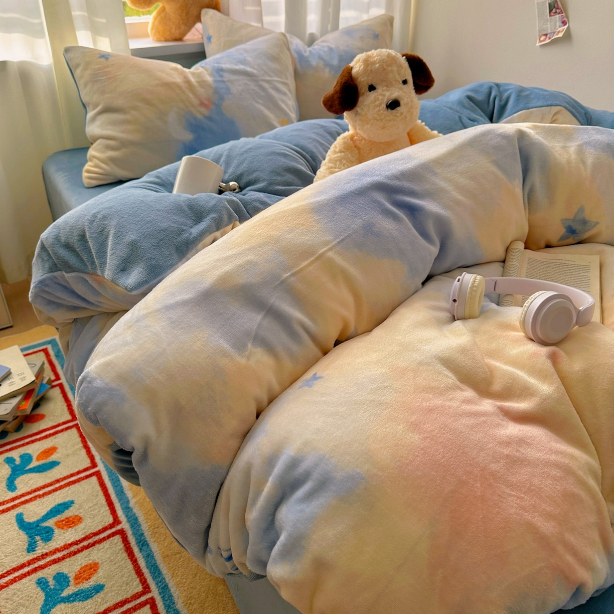 91家纺网 家纺一手货源 找家纺 小叮当家纺仓储工厂店 买家秀 爆款花型2025新款200克牛奶绒小清新卡通复古风单被套 被套单件 南星