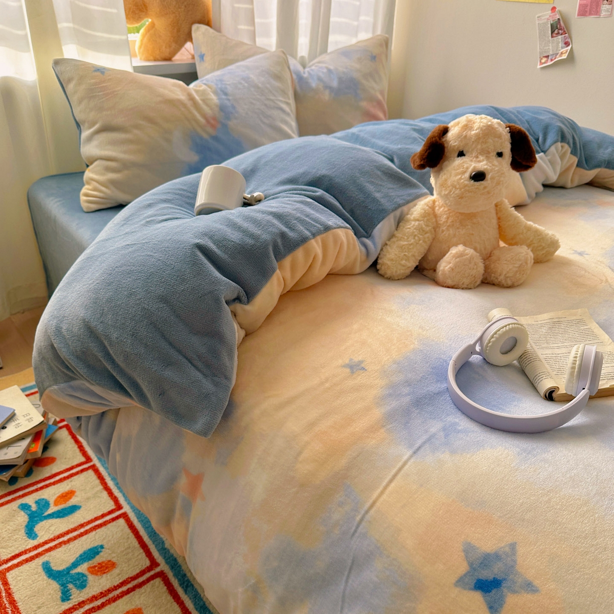 91家纺网 家纺一手货源 找家纺 小叮当家纺仓储工厂店 买家秀 爆款花型2025新款200克牛奶绒小清新卡通复古风单被套 被套单件 南星