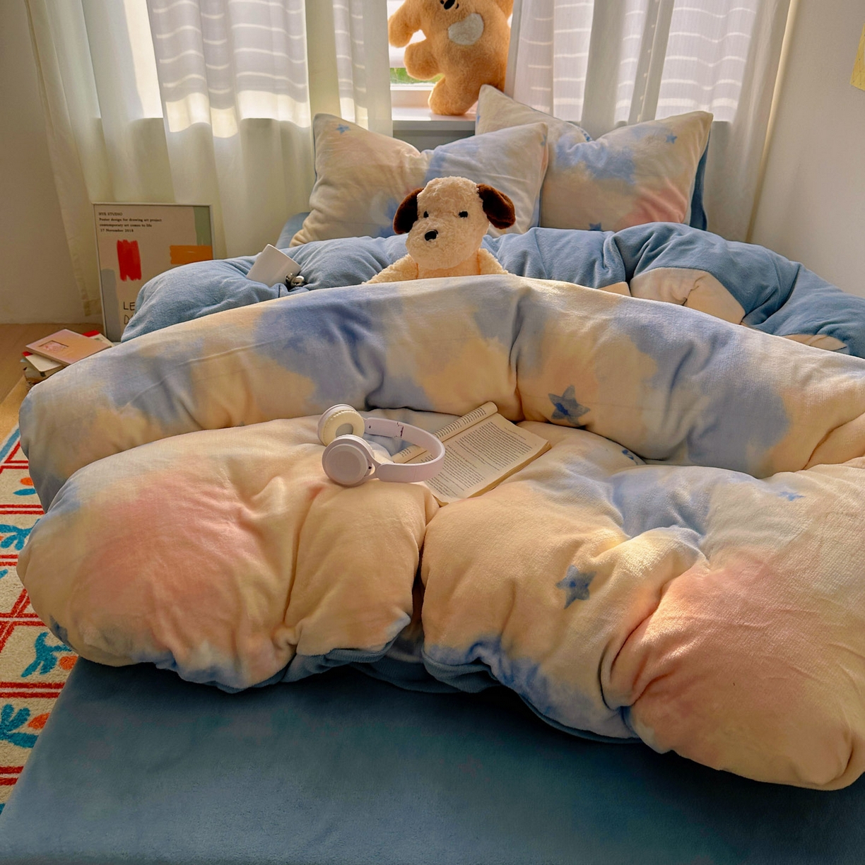 91家纺网 家纺一手货源 找家纺 小叮当家纺仓储工厂店 买家秀 爆款花型2025新款200克牛奶绒小清新卡通复古风单被套 被套单件 南星