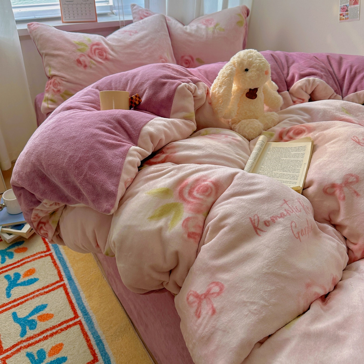 小叮当家纺仓储工厂店 买家秀 爆款花型2025新款200克牛奶绒小清新卡通复古风单被套 被套单件 千寻花语