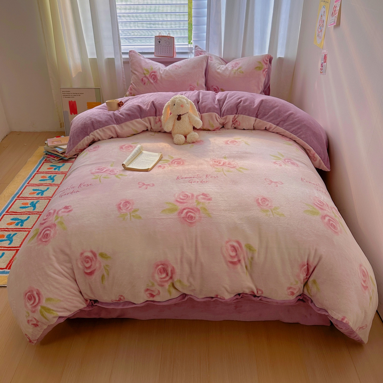 91家纺网 家纺一手货源 找家纺 小叮当家纺仓储工厂店 买家秀 爆款花型2025新款200克牛奶绒小清新卡通复古风单被套 被套单件 千寻花语