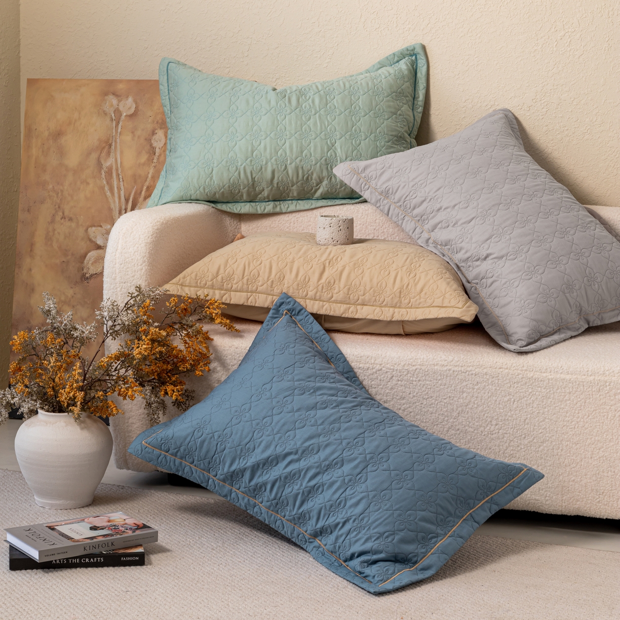 91家纺网 家纺一手货源 找家纺 （总）百寐 2025新款全棉纯色加厚夹棉50*80枕套40*60/48*74纯棉枕芯保护套