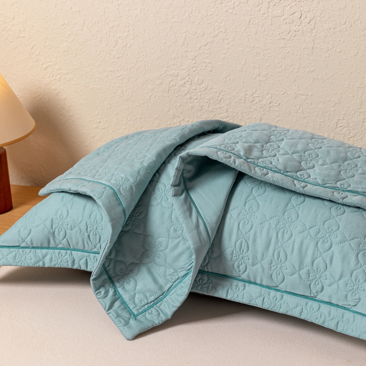 百寐 2025新款全棉纯色加厚夹棉50*80枕套40*60/48*74纯棉枕芯保护套 花容-云水蓝