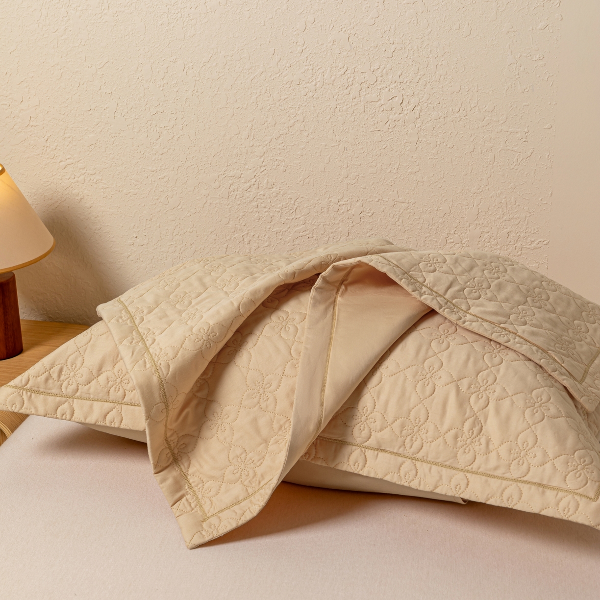 百寐 2025新款全棉纯色加厚夹棉50*80枕套40*60/48*74纯棉枕芯保护套 花容-奶咖