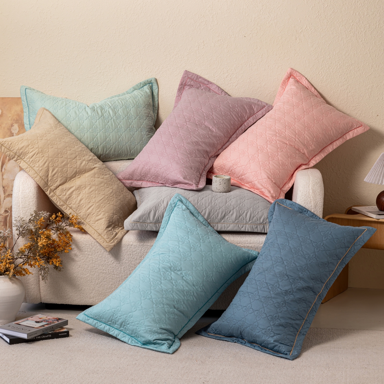 百寐 2025新款全棉纯色加厚夹棉50*80枕套40*60/48*74纯棉枕芯保护套 组合图仅供展示不可下单