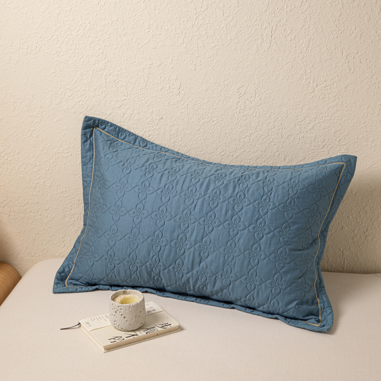 91家纺网 家纺一手货源 找家纺 百寐 2025新款全棉纯色加厚夹棉50*80枕套40*60/48*74纯棉枕芯保护套 花容-星空蓝