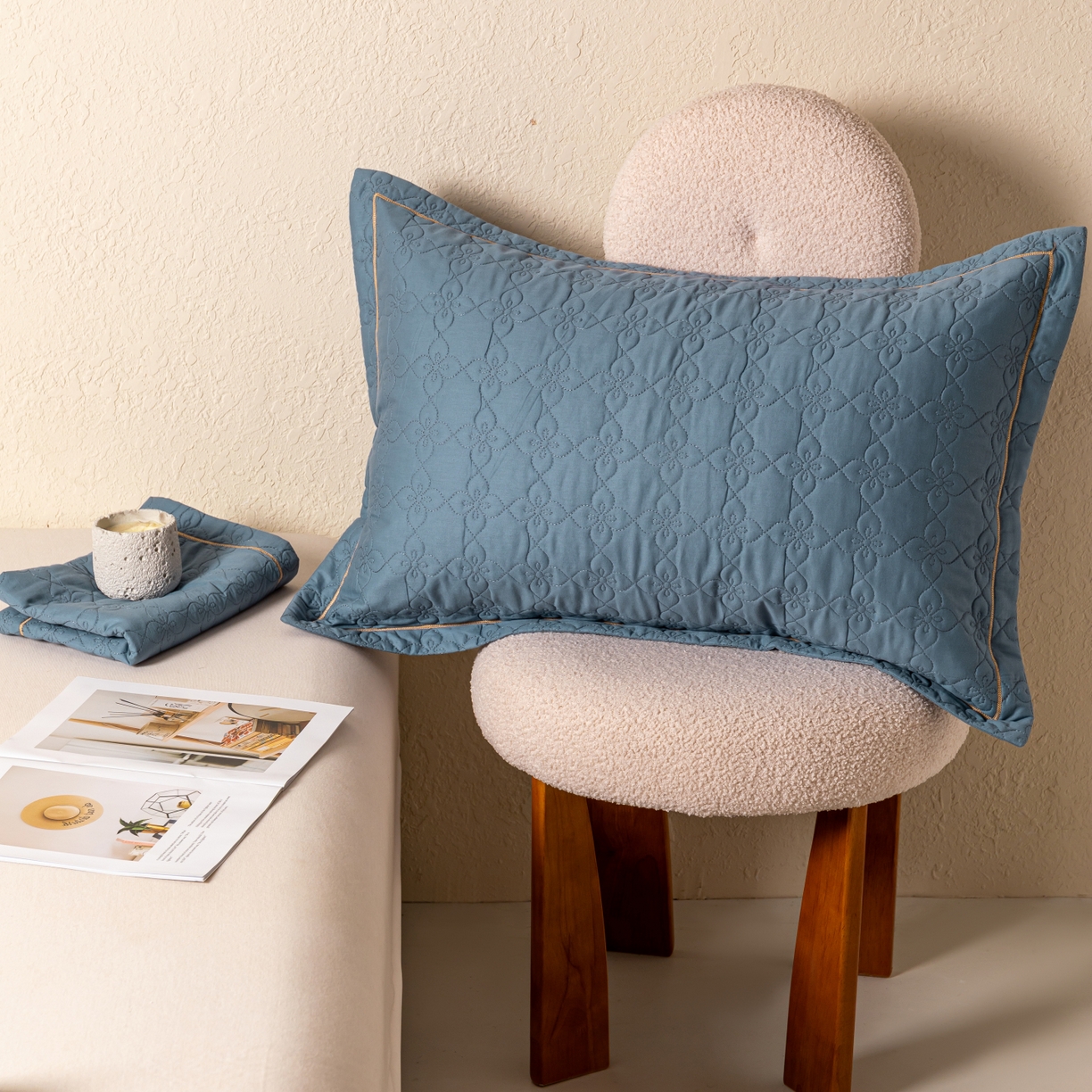 91家纺网 家纺一手货源 找家纺 百寐 2025新款全棉纯色加厚夹棉50*80枕套40*60/48*74纯棉枕芯保护套 花容-星空蓝