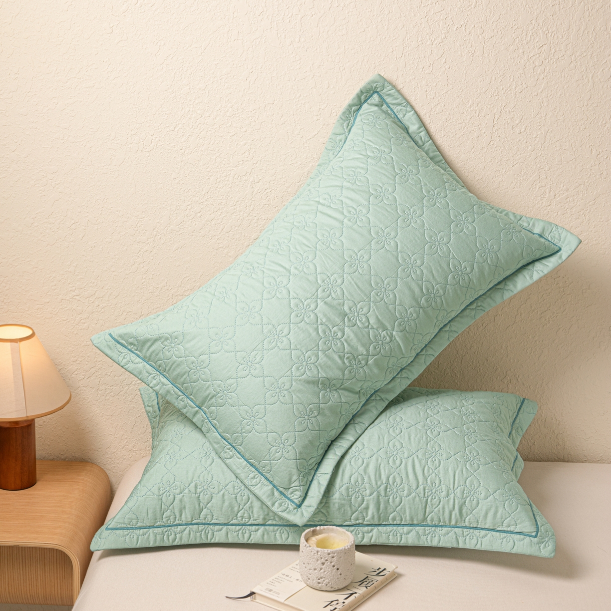 91家纺网 家纺一手货源 找家纺 百寐 2025新款全棉纯色加厚夹棉50*80枕套40*60/48*74纯棉枕芯保护套 花容-清风绿