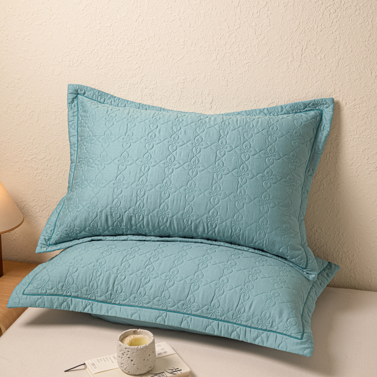 91家纺网 家纺一手货源 找家纺 百寐 2025新款全棉纯色加厚夹棉50*80枕套40*60/48*74纯棉枕芯保护套 花容-云水蓝