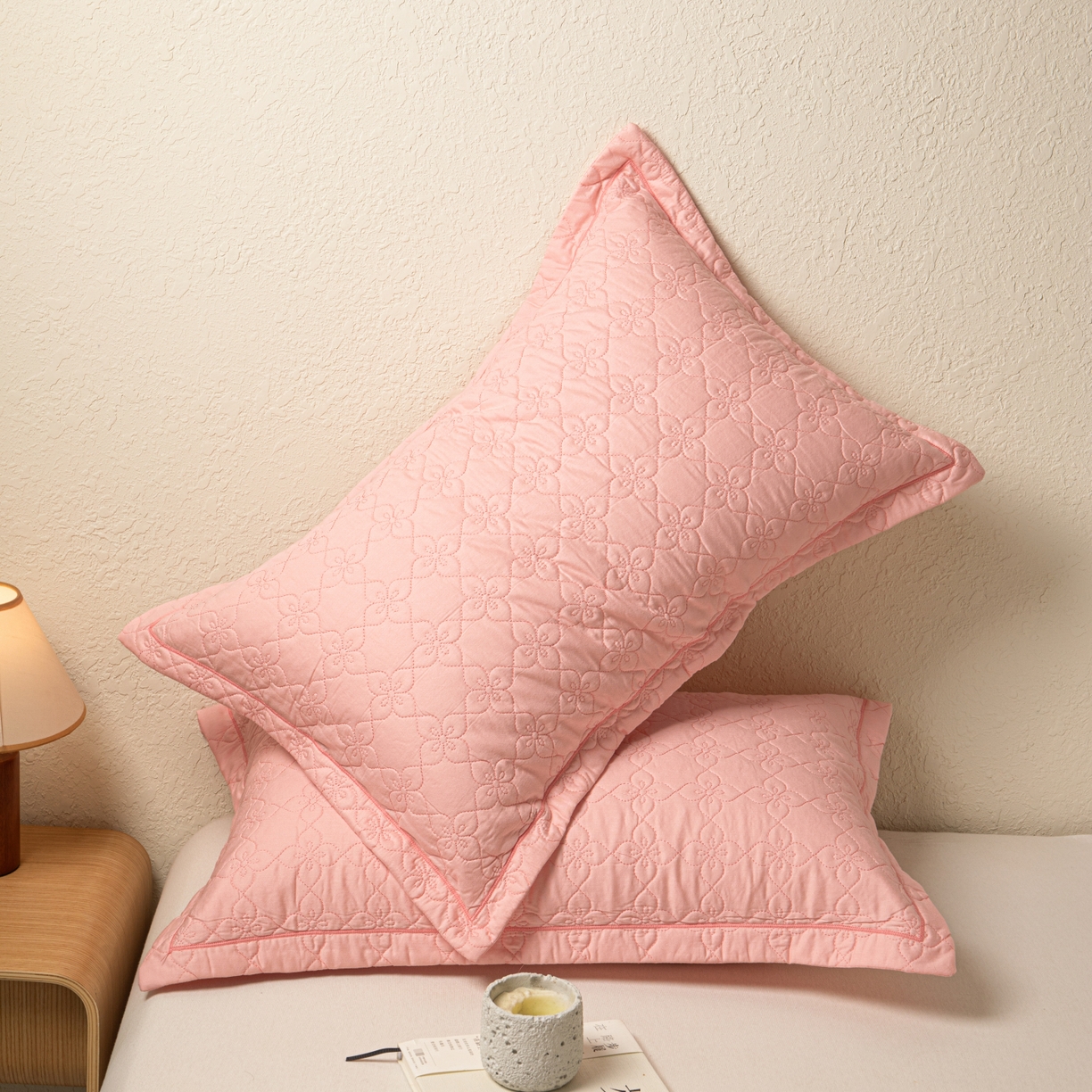 91家纺网 家纺一手货源 找家纺 百寐 2025新款全棉纯色加厚夹棉50*80枕套40*60/48*74纯棉枕芯保护套 花容-香叶粉