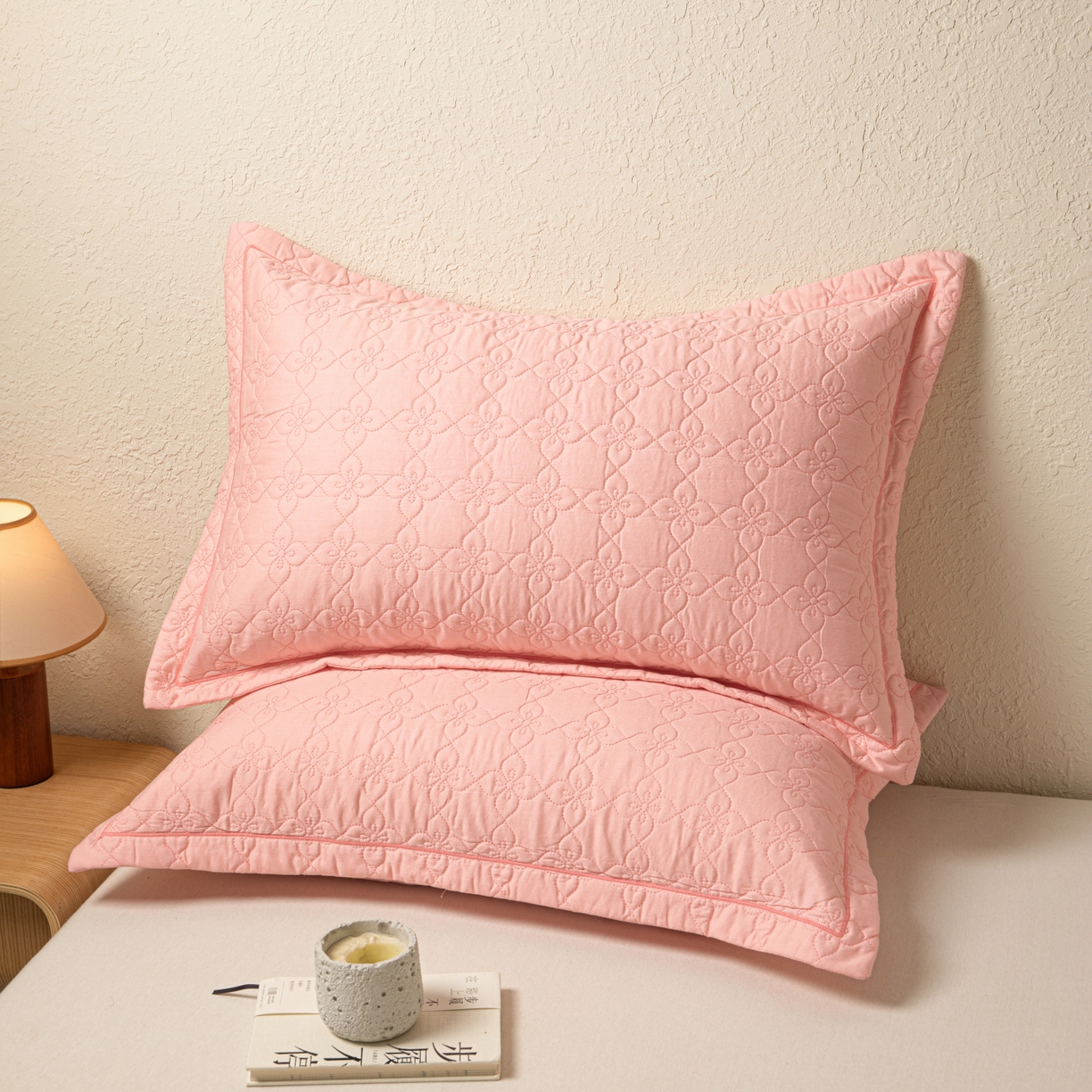 91家纺网 家纺一手货源 找家纺 百寐 2025新款全棉纯色加厚夹棉50*80枕套40*60/48*74纯棉枕芯保护套 花容-香叶粉