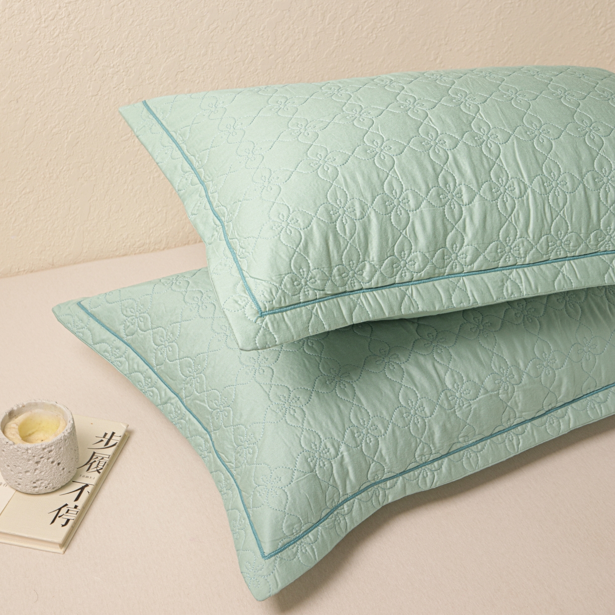 91家纺网 家纺一手货源 找家纺 百寐 2025新款全棉纯色加厚夹棉50*80枕套40*60/48*74纯棉枕芯保护套 花容-清风绿