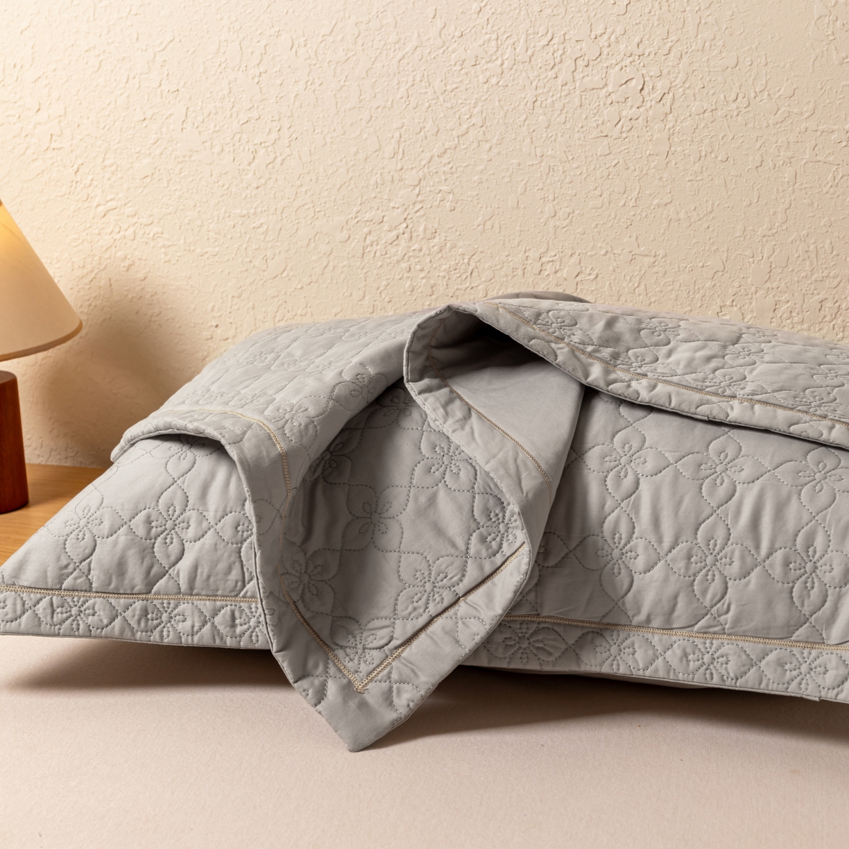 百寐 2025新款全棉纯色加厚夹棉50*80枕套40*60/48*74纯棉枕芯保护套 花容-罗卡灰