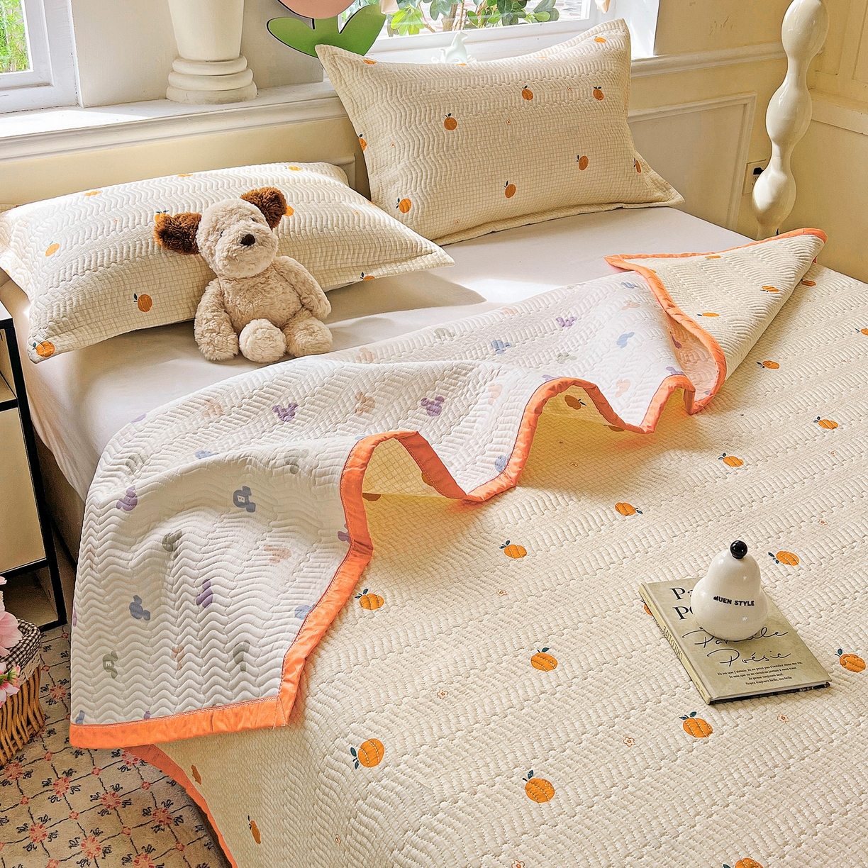 91家纺网 家纺一手货源 找家纺 梦精灵2025新款40支13372印花全棉床盖软凉席夏被纯棉床单枕套四季通用 甜桔