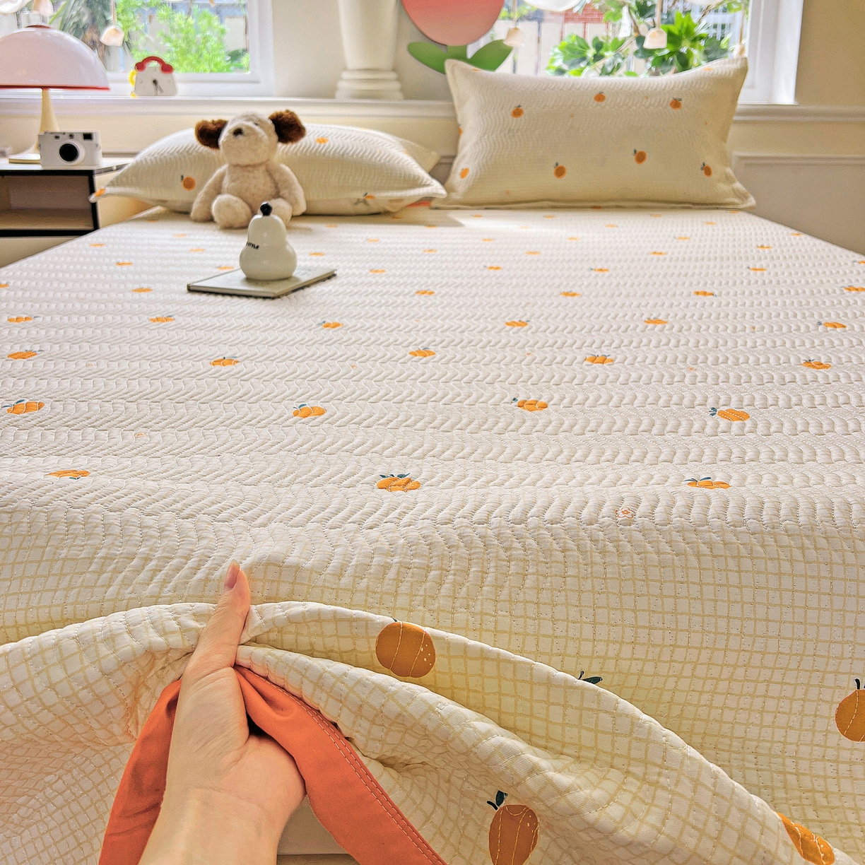 91家纺网 家纺一手货源 找家纺 梦精灵2025新款40支13372印花全棉床盖软凉席夏被纯棉床单枕套四季通用 甜桔