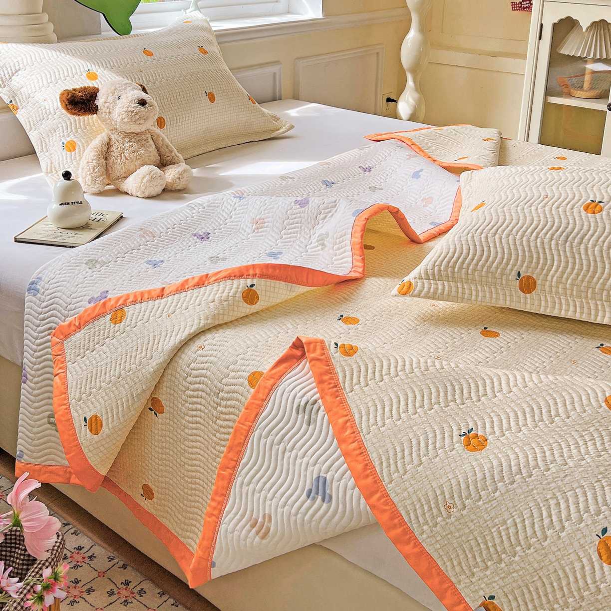 91家纺网 家纺一手货源 找家纺 梦精灵2025新款40支13372印花全棉床盖软凉席夏被纯棉床单枕套四季通用 甜桔