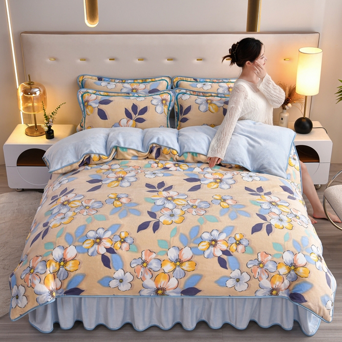 芯诗曼2025新款8.5斤直播热款高克重牛奶绒法莱绒水晶金貂法莱绒四件套 豆蔻年华