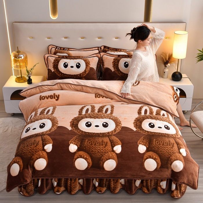 芯诗曼2025新款8.5斤直播热款高克重牛奶绒法莱绒水晶金貂法莱绒四件套 拉布布