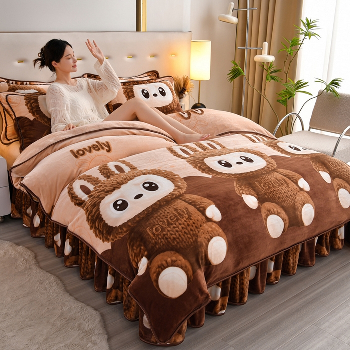 91家纺网 家纺一手货源 找家纺 芯诗曼2025新款8.5斤直播热款高克重牛奶绒法莱绒水晶金貂法莱绒四件套 拉布布