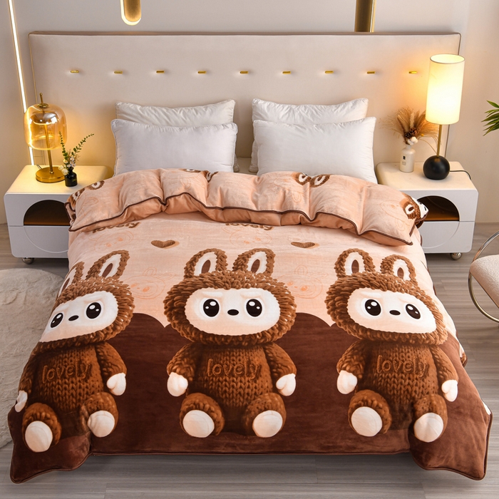 91家纺网 家纺一手货源 找家纺 芯诗曼2025新款8.5斤直播热款高克重牛奶绒法莱绒水晶金貂法莱绒四件套 拉布布