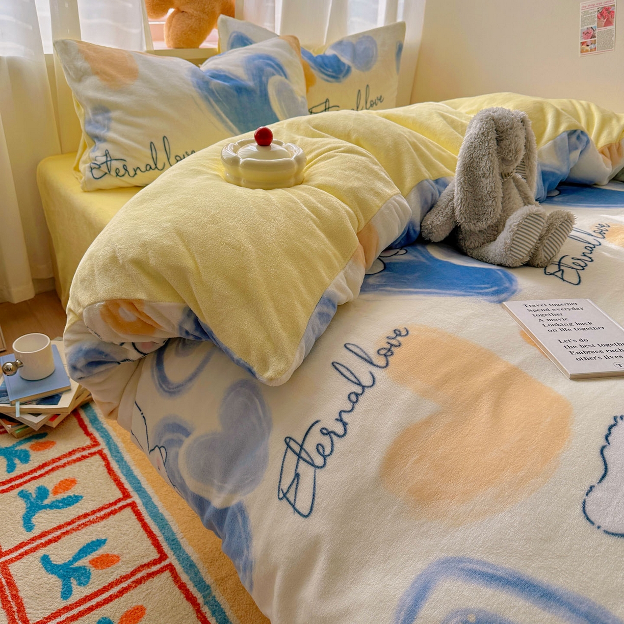 91家纺网 家纺一手货源 找家纺 小叮当家纺仓储工厂店 买家秀 爆款花型2025新款200克牛奶绒小清新卡通复古风单被套 被套单件 长耳朵狗