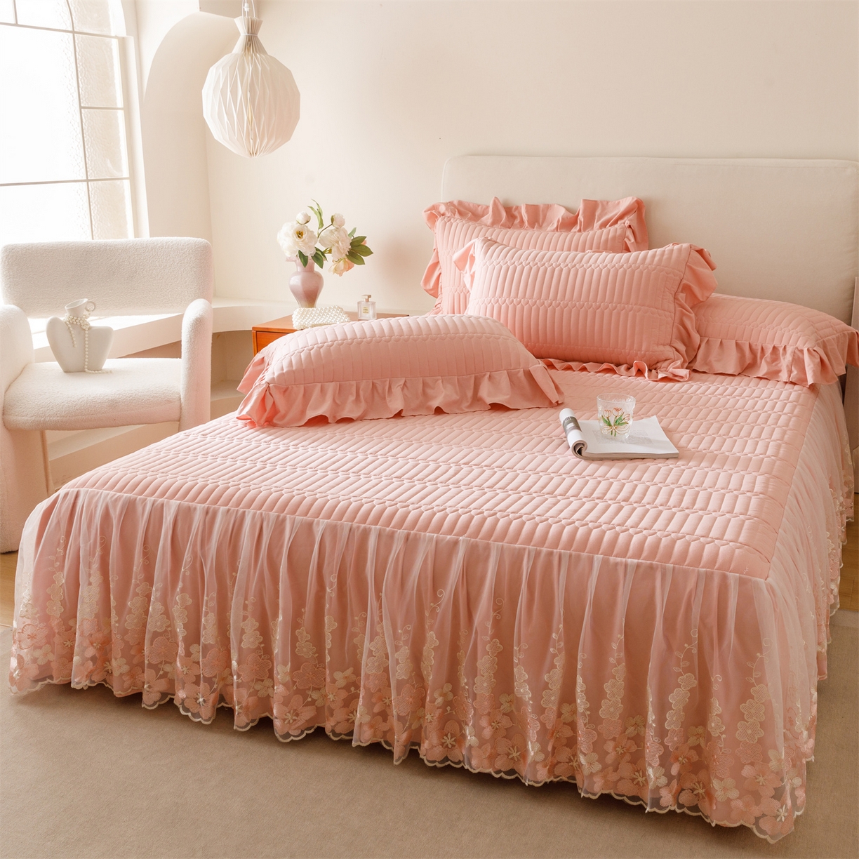 91家纺网 家纺一手货源 找家纺 （总）好儿喜家纺 2025新款A类水洗棉床裙三件套-梦萝系列