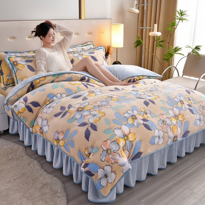 91家纺网 家纺一手货源 找家纺 芯诗曼 2025直播高克重牛奶绒四件套法莱绒金貂貂狐保暖单被套 豆蔻年华