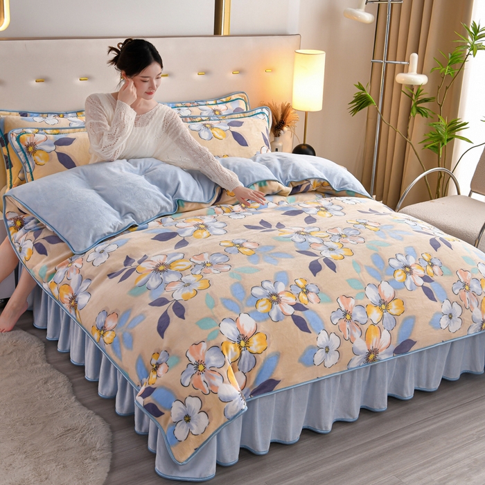 91家纺网 家纺一手货源 找家纺 芯诗曼 2025直播高克重牛奶绒四件套法莱绒金貂貂狐保暖单被套 豆蔻年华