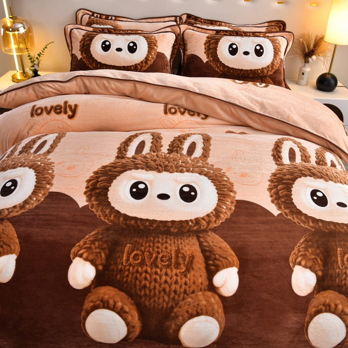 91家纺网 家纺一手货源 找家纺 芯诗曼 2025直播高克重牛奶绒四件套法莱绒金貂貂狐保暖单被套 拉布布