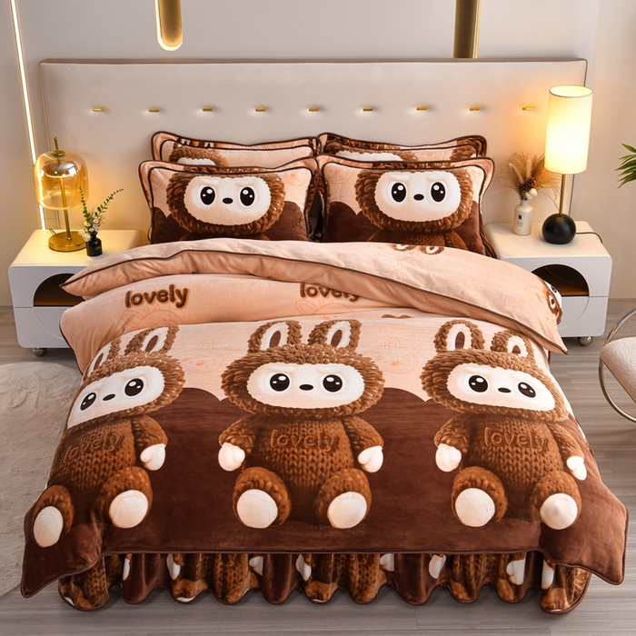 91家纺网 家纺一手货源 找家纺 芯诗曼 2025直播高克重牛奶绒四件套法莱绒金貂貂狐保暖单被套 拉布布