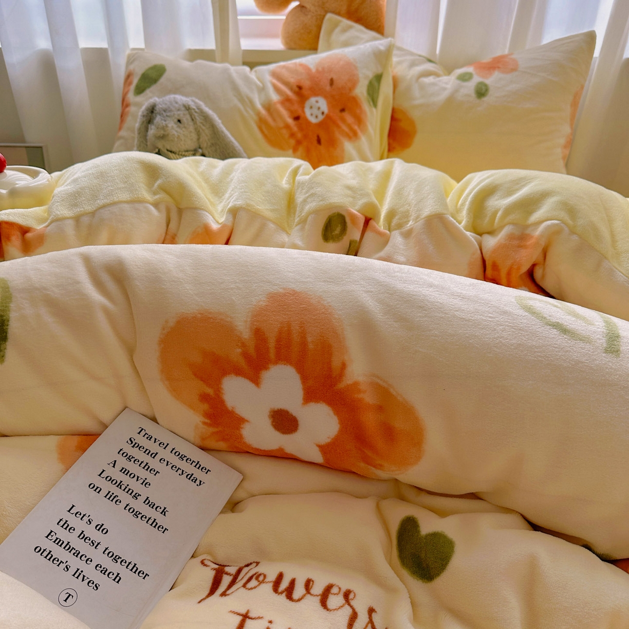 91家纺网 家纺一手货源 找家纺 （总）小叮当家纺仓储工厂店 买家秀 爆款花型2025新款200克牛奶绒小清新卡通复古风四件套