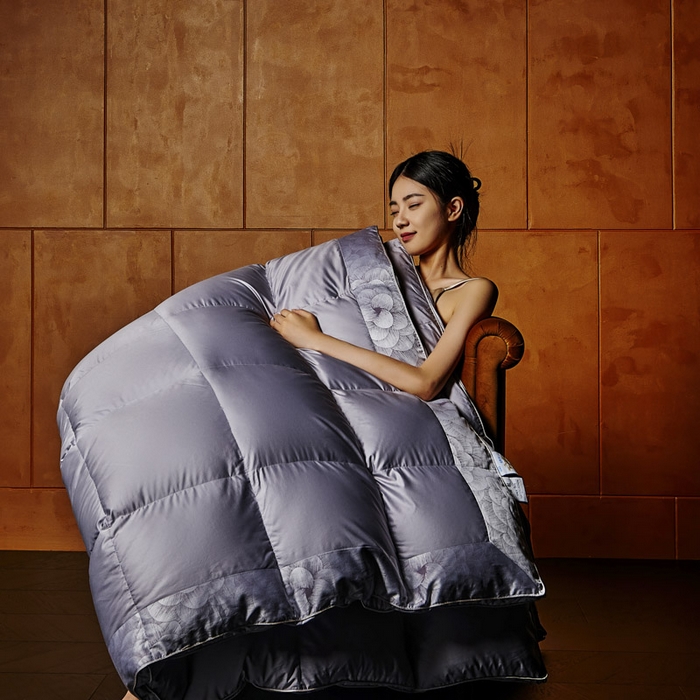 91家纺网 家纺一手货源 找家纺 （总）暖羽屋羽绒馆 2025新款罗玛莱赛尔 鹅绒丝被芯 白鹅绒被子 羽毛被 冬被双人加厚春秋被2米