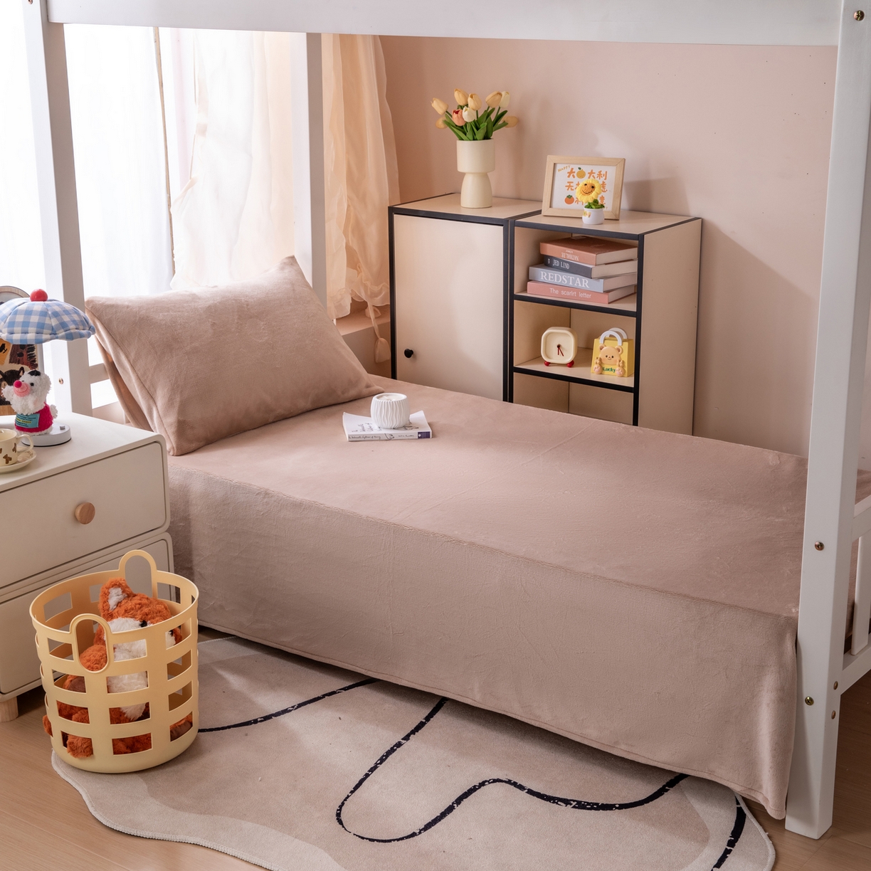 91家纺网 家纺一手货源 找家纺 凌云 2025新款A类230克加厚牛奶绒学生宿舍三件套床笠款床单款 浅驼-绒