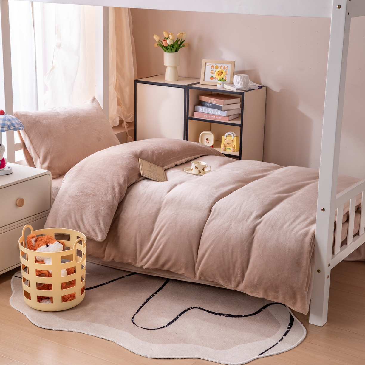 91家纺网 家纺一手货源 找家纺 凌云 2025新款A类230克加厚牛奶绒学生宿舍三件套床笠款床单款 浅驼-绒