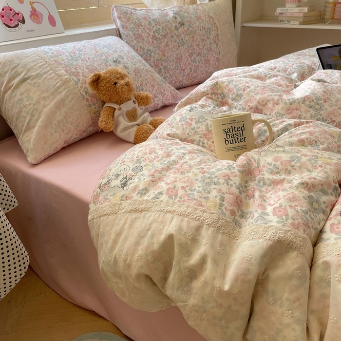 91家纺网 家纺一手货源 找家纺 （总）桃心家居 2025新款云感水洗棉蕾丝花边四件套