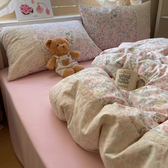 91家纺网 家纺一手货源 找家纺 （总）桃心家居 2025新款云感水洗棉蕾丝花边四件套