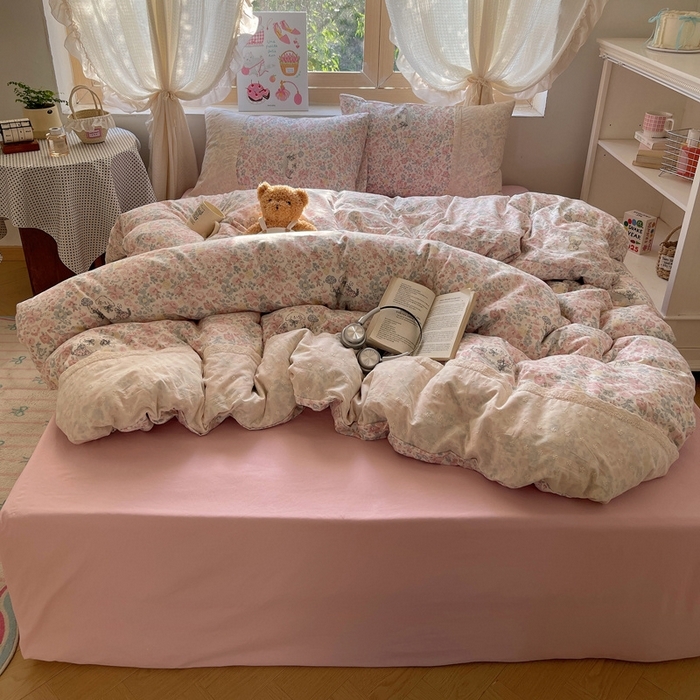 91家纺网 家纺一手货源 找家纺 （总）桃心家居 2025新款云感水洗棉蕾丝花边四件套