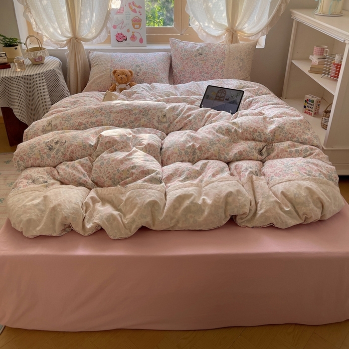 91家纺网 家纺一手货源 找家纺 （总）桃心家居 2025新款云感水洗棉蕾丝花边四件套