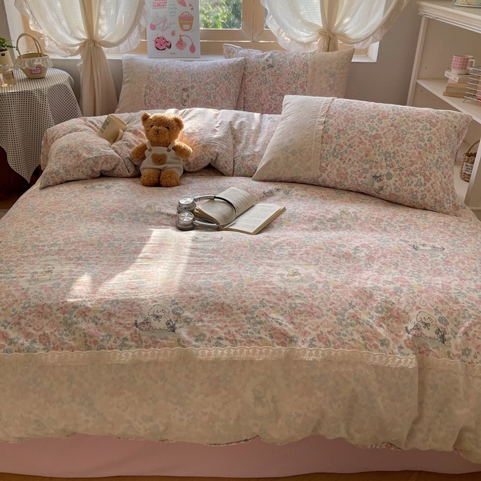 91家纺网 家纺一手货源 找家纺 （总）桃心家居 2025新款云感水洗棉蕾丝花边四件套