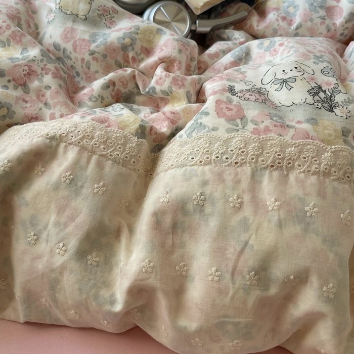 91家纺网 家纺一手货源 找家纺 （总）桃心家居 2025新款云感水洗棉蕾丝花边四件套