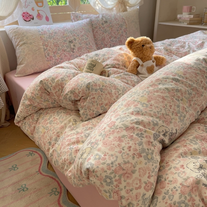 （总）桃心家居 2025新款云感水洗棉蕾丝花边四件套