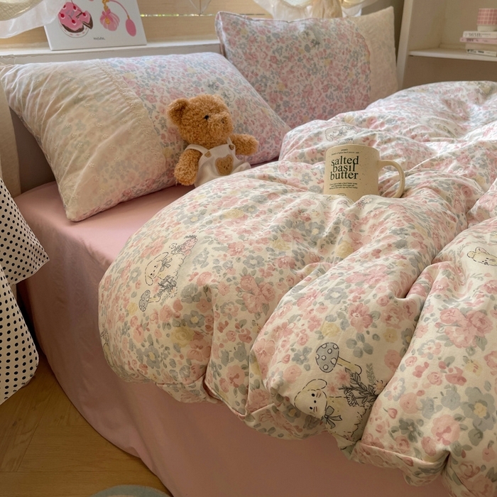 91家纺网 家纺一手货源 找家纺 （总）桃心家居 2025新款云感水洗棉蕾丝花边四件套